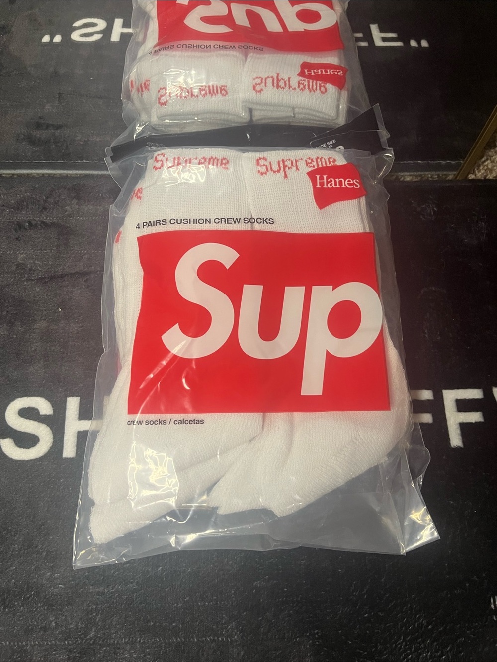 Supreme x Hanes White Crew Socks with Red Logo - 4 Pack